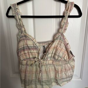 Anthropologie Pastel Plaid Ruffle-Strap Cropped Camisole